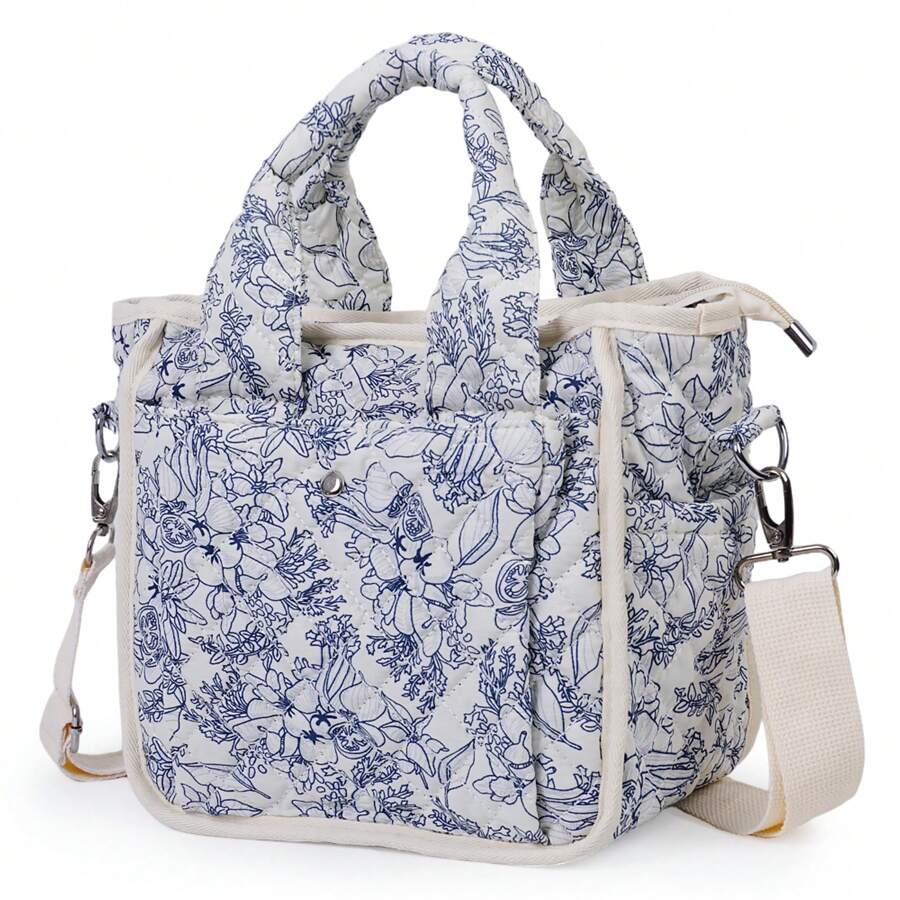 Multifunctional Quilted Floral Handbag For Women - Cute Coquette Aesthetic, Crossbody Bag For Daily Casual Use And Outdoor Travel - Bông hoa màu đen - Xem 1