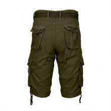 Men's Distressed Cotton Belted Cargo Shorts - Olive Green - View 2