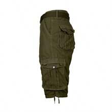 Men's Distressed Cotton Belted Cargo Shorts - Olive Green - View 3