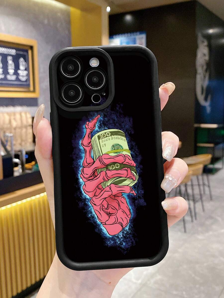 1 pièce Coque de téléphone anti-empreintes digitales et antichoc avec design de squelette et de monnaie "Ghost Fire", compatible avec Apple/Samsung/Xiaomi/TECNO/Infinix/Vivo/OPPO - Noir - Voir 1