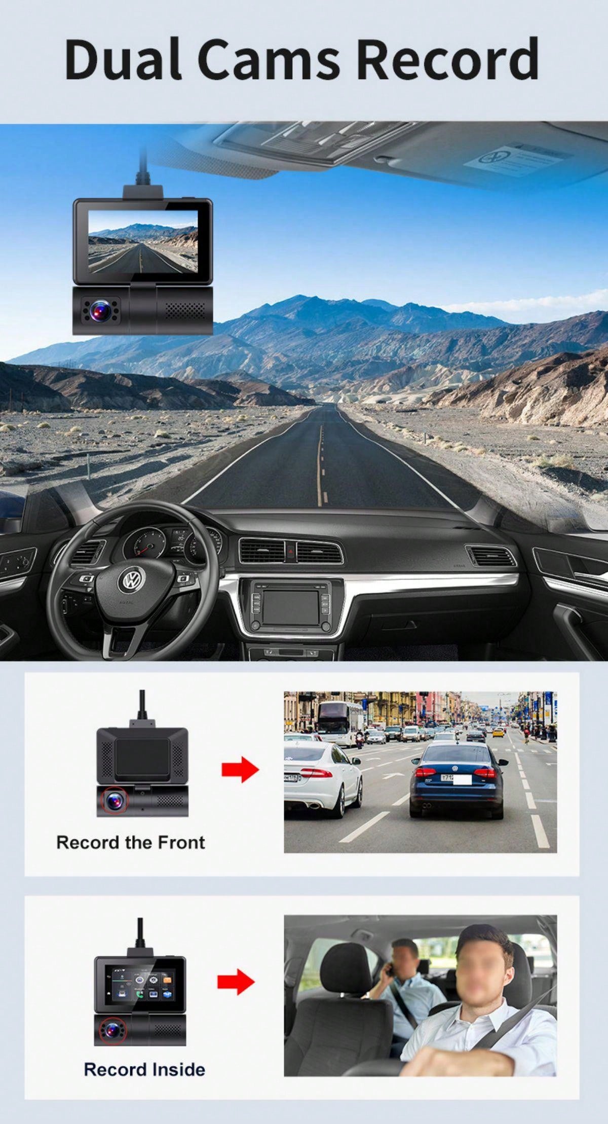 4G WiFi Dash Cam With Touch Screen GPS Front And Interior Recording High Definition Car Driving Video Recorder_voghion.com