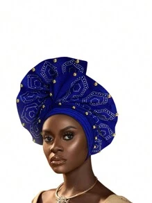 Headwear, African Headscarf Hat Aso Oak Headband, Auto Gele Headband, Hand Embroidered Women's Headscarf, Suitable For Weddings, Parties, Birthdays Hair Sleep Cap - A - View 2