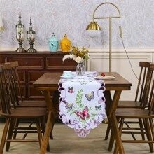 1pc, Elegant Handmade Table Runner:  Polyester Fiber With Unique Butterfly And Flower Design, Suitable For Desktop Decoration, Picnic Parties And Home Decoration. - Purple - View 1