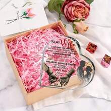 1pc CustomizedTo My Wife Heart Shaped Acrylic Plaque Desktop Home Decor, I Love You Romantic Gift Acrylic Keepsake Ornament For Living Room, Bedroom, Office Gifts Birthday Graduation