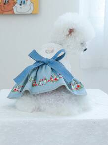PETCIRCLE 1 stuk huisdierkleding, schattige bloemenjurk met denimeffect voor honden en katten