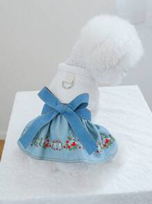 PETCIRCLE 1 stuk huisdierkleding, schattige bloemenjurk met denimeffect voor honden en katten