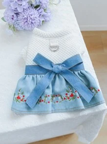 PETCIRCLE 1 stuk huisdierkleding, schattige bloemenjurk met denimeffect voor honden en katten