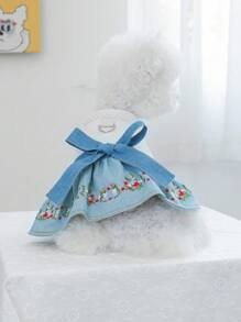 PETCIRCLE 1 stuk huisdierkleding, schattige bloemenjurk met denimeffect voor honden en katten