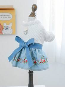 PETCIRCLE 1 stuk huisdierkleding, schattige bloemenjurk met denimeffect voor honden en katten