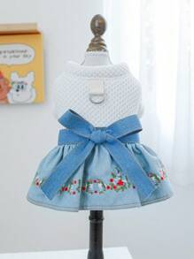PETCIRCLE 1 stuk huisdierkleding, schattige bloemenjurk met denimeffect voor honden en katten