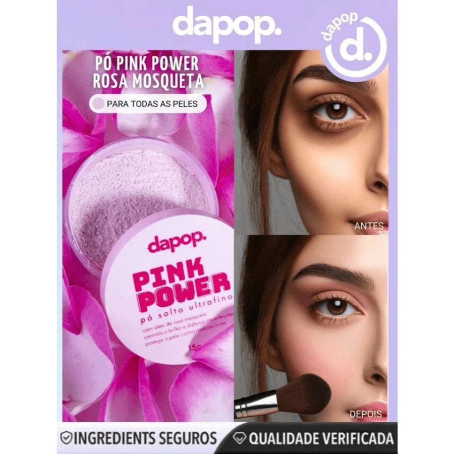 Pó solto facial Pink Power - DAPOP - Pó Rosa Pó Solto Ultrafino Pink Power - Dapop - Pó Solto Ultrafino Pink Power - Dapop - Visão 1