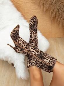 欧美性感时尚过膝靴，棕色豹纹，超高跟，尖头，女士过膝高筒靴，适合夜店、走秀 - 棕色 - 查看 5