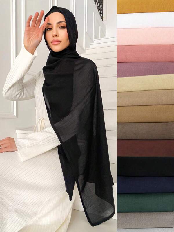 1 pieza Pañuelo de cabeza de mujer de viscosa de unicolor, pañuelo hiyab de borde ancho y suave, chal de protección solar versátil, diadema de uso diario para accesorios de abaya para mujeres
