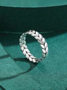 MODIAN Nhẫn bạc 925 Sterling tối giản kiểu dáng lúa mì, họa tiết lá may mắn dành cho nữ, trang sức tinh tế độc đáo, nhẫn thời trang dự tiệc. - Bạc - Xem 9