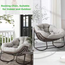 Outdoor Rocking Chair, Patio Oversized Wicker Egg Rocking Chair, Indoor Rattan Comfy Rocker Chair With Thick Cushion, Modern Lounge Chair For Living Room Balcony Front Porch Garden Backyard Deck - Beige - View 3