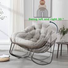 Outdoor Rocking Chair, Patio Oversized Wicker Egg Rocking Chair, Indoor Rattan Comfy Rocker Chair With Thick Cushion, Modern Lounge Chair For Living Room Balcony Front Porch Garden Backyard Deck - Beige - View 4