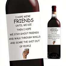 2pcs Funny Wine Bottle Labels, Wine Stickers, Friends Until We Die, Then We'll Be Ghost Friends Quote, Funny Best Friend Gift, Fun Birthday/Christmas Present, Friend Birthday Gifts, Cards - Multicolor - View 1