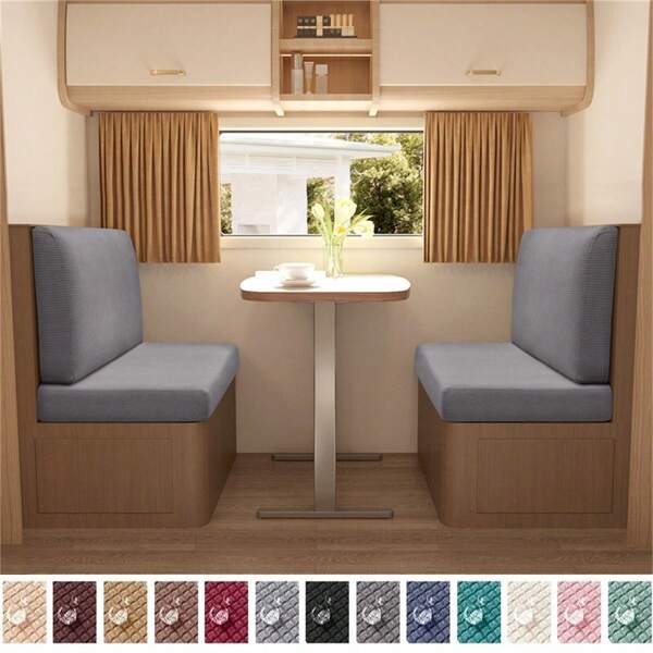 Set van 2 stuks (stoelhoes + rugleuning) effen kleur camper auto bankhoes waterafstotende RV dinette kussens hoezen polar fleece stretch restaurant bank stoelhoes