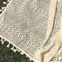 1 pieza Estera de picnic de encaje de jacquard de estilo boho con borlas y calado