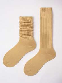 6pairs Kids & Teens Solid Maillard Color Scrunch Crew Slouch Socks - Multicolor - View 2