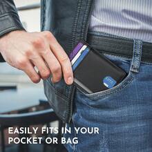 2 Price Men's Slim Wallet Simple Front Pocket RFID Protective Leather Wallet With Double Fold Credit Card Clip, 12 Card Slots And ID Window, Comes With A Gift Box. - 黑色 - 查看 11
