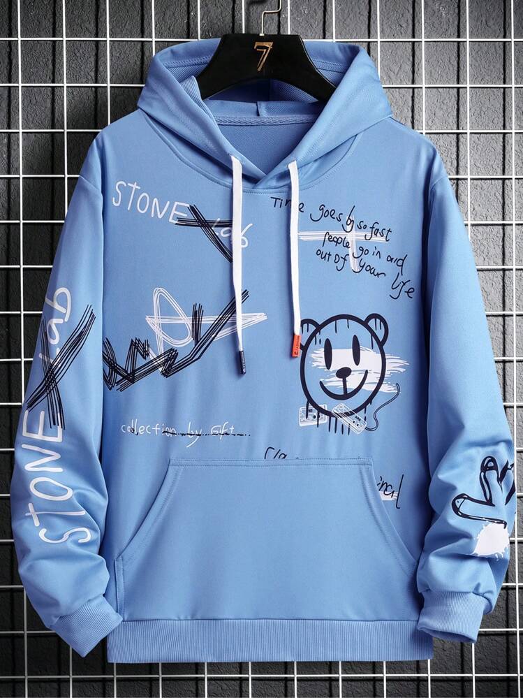 Moletom Canguru Com Várias Estampas Stretewer - Azul - Visão 4