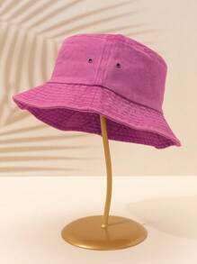 1入女款純色洗水桶帽，可摺疊的受損漁夫帽，可用於室外防曬，中性款式，適合日常使用