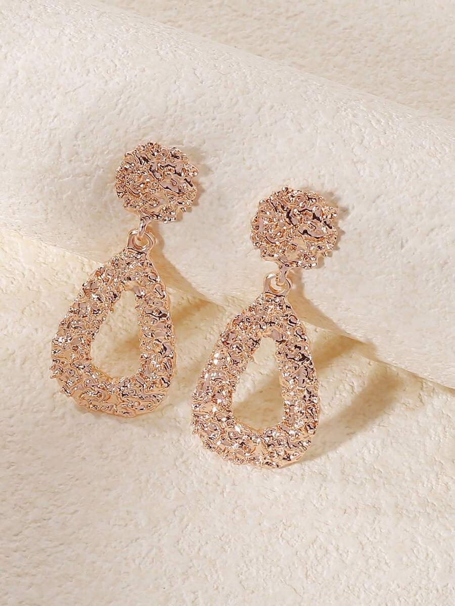 1pair Vintage Texture Waterdrop Geometric Alloy Dangle Earrings, Holiday Gifts For Women - Rose Gold - View 1