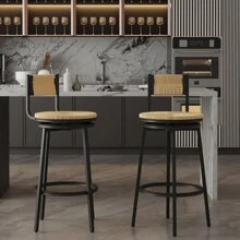 Honey Swivel Bar Stools Paper Rope Handwoven Barstools With Back Set Of 2 Rustic Round Counter Chairs For Dining Room, Kitchen Island (Honey).YH Choice