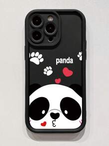 1pc Cute Panda Design Anti-Fingerprint Matte Black Phone Case Compatible With IPhone/ Compatible With Samsung/ Compatible With Xiaomi/ Compatible With Infinix/ Compatible With VIVO/ Compatible With OPPO - Black - View 3