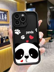 1pc Cute Panda Design Anti-Fingerprint Matte Black Phone Case Compatible With IPhone/ Compatible With Samsung/ Compatible With Xiaomi/ Compatible With Infinix/ Compatible With VIVO/ Compatible With OPPO - Black - View 4