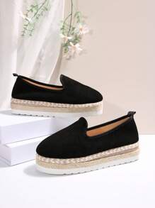 全新时尚女式休闲坡跟便鞋，黑色 - 黑色 - 查看 2