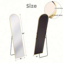 Full Length Mirror Body Mirror Floor Standing Mirror Hanging Or Leaning Against Wall, Wall Mirror With Stand Aluminum Alloy Thin Frame For Living Room Bedroom Cloakroom Decor - 金色 - 查看 4