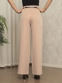 Women's High Waist Tailored Pants With Belt - 米色 - 查看 2