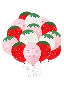 Conjunto de 12 balões de látex de 12 polegadas com morango doce, feliz aniversário, eu amo morango, decoração de festa de verão no Havaí, Natal - Multicolorido - Ver 8