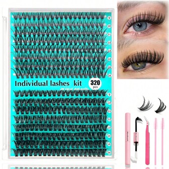 D-Curl Cluster Lashes Eyelashes Extensions, Lash Clusters DIY Eyelashes Extensions Kit, D30P+40P Black Extra Thick Eyelashes Extension Kit, Daily Makeup Black Hand Hrafting Cluster Lashes Eyelashes Individual Extensions, D Curling Lash Eyelashes Extensions Kit, Black Individual Lashes Cluster Curl (320PCS 9-16mm-0.07mm Mixed) Individual Lashes Cluster DIY At Home, Rizos Curls Lashes D Curl, Thick Lash Clusters With Lash Bond & Seal And Tweezers And Brushs Tools Set For Mini Travel Items And Self-Application Applicator Tool For Self Application At Home, Individual Lashes DIY Eyelashes Extensions Kit,  D Curling Eyelash Clusters Lash Extension For Self Application At Home