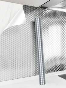 1卷3D立体菱形纹理厨房防油贴纸，自粘防水耐热铝箔剥离粘贴膜，适用于炉灶防溅板和台面 - 銀色六角紋 - 查看 4