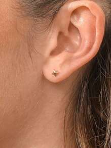 1Pair Small Chic 18K Gold Plated Earrings 925 Sterling Silver Fine Jewelry Piercing Jewelry Dainty Luxury Star Shape Stud Earrings For Women Daily Wear