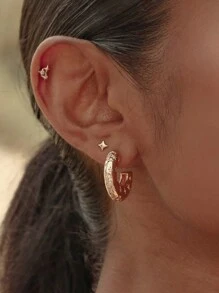 1Pair Small Chic 18K Gold Plated Earrings 925 Sterling Silver Fine Jewelry Piercing Jewelry Dainty Luxury Star Shape Stud Earrings For Women Daily Wear