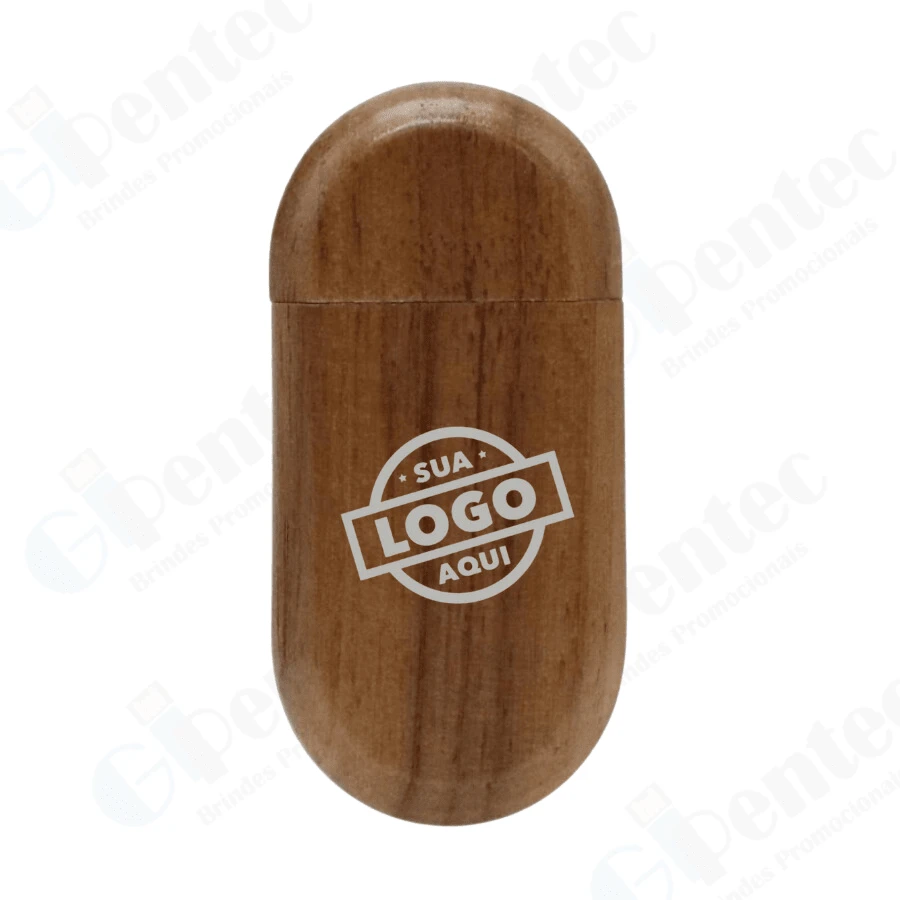 Pen Drive Madeira Oval USB 2.0 (REF-MM238) - Marrom - Visão 1