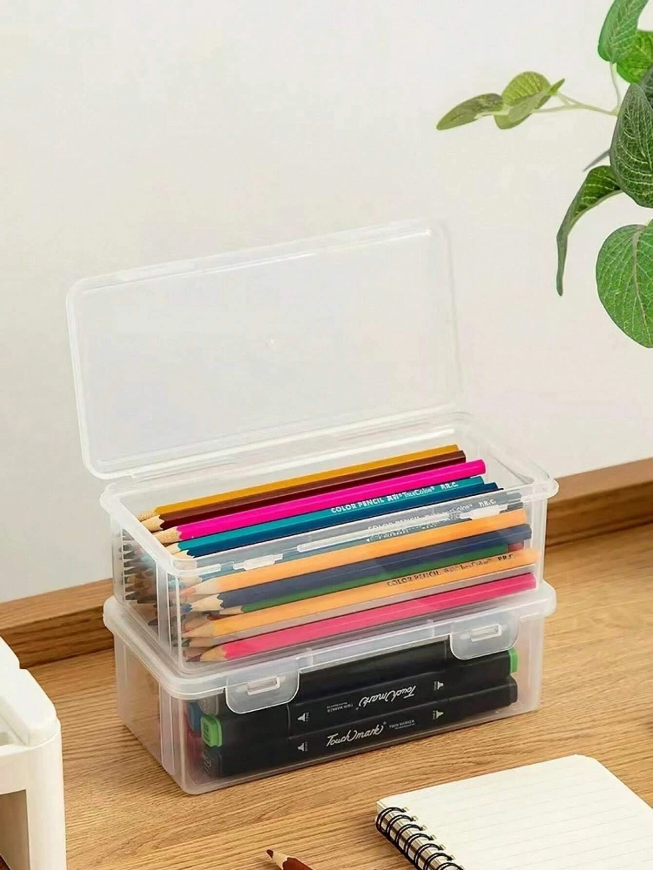 Transparent Stationery Storage Box, Pencil Case For Girls With Colored