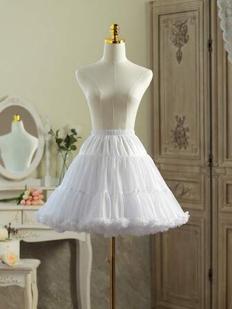 1 pieza Falda extendedora de tul de malla versátil y corta, blanco/negro, enagua de criada Lolita, enagua interior sin huesos, adecuada para el vestido de tutú Carmen Cosplay