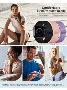 3 Packs Stretchy Solo Loop Band Compatible With Apple Watch Band 38mm 40mm 41mm 42mm 44mm 45mm 46mm 49mm For Women Men, Adjustable Sport Elastic Nylon Strap Compatible With IWatch Series Ultra/SE/11/10/9/8/7/6/5/4/3/2/1