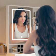 Makeup Vanity With Lights In 3 Colors & Openable Mirror, Vanity Desk With 4 Drawers & 1 Cabinets & Shelves, Vanity Table Rattan Vanity Dresser, For Bedroom.Mo-Autos