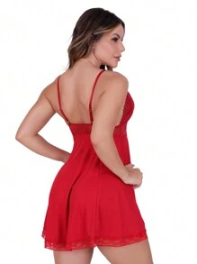 Biografia da Moda Nicole Women's Microfiber And Lace Padless Nightgown - 紅色 - 查看 2