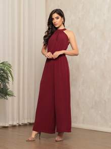 Fashionable Women's Jumpsuit - Burgundy - View 3