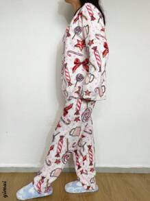 Pijama afelpada para niña con estampados juveniles, colores y estampados diferentes que te llegarán al azar. - Rojo y blanco - Ver 2