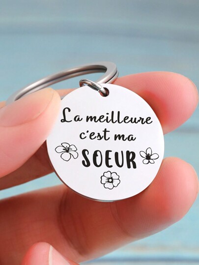 1 pezzo Portachiavi in acciaio inossidabile a forma rotonda con ciondolo a lettera "Sisters Forever", accessori per auto, ciondolo per zaino, accessori goth Y2K, idee regalo per la Festa dell'Insegnante, accessori per borse, portachiavi con porta-badge