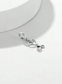 1pc 925 Sterling Silver Pink Stethoscope Charm Bead, Suitable For Daily Wear, Anniversary, Party, Holiday Gift - Silver - View 3