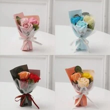 1 ramo de flores artificiales contiene 3 rosas falsas, Gypsophila artificial Flor de bebé, papel de envolver flores, Flores de jabón inmortales de 20cmx13cm, adecuado para regalos de cumpleaños o aniversario para mamá, mejores amigas, amigos, regalos del Día de la Madre, San Valentín, recuerdos de boda y decoración de mesa para fiestas en el hogar - Multicolor - Ver 3